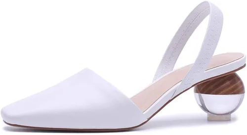 Vista 10 de Fericzot Mule Shoes Sandalias esféricas de tacón transparente Zapatillas de punta cuadrada Slip On Bombas Slingback Zapatos de vestir de boda