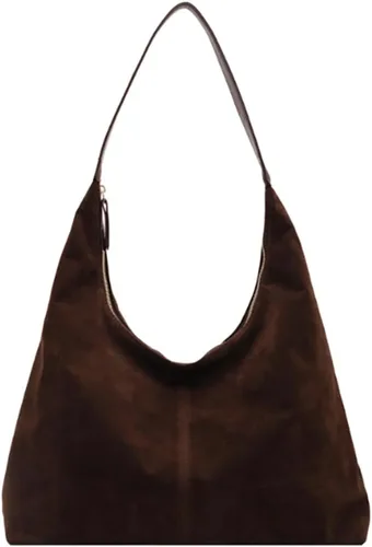 Vista 15 de Bolso de hombro de ante moderno para mujer, bolsa de mano, bandolera, bolso con asa superior, bolso para viajes, universidad, trabajo
