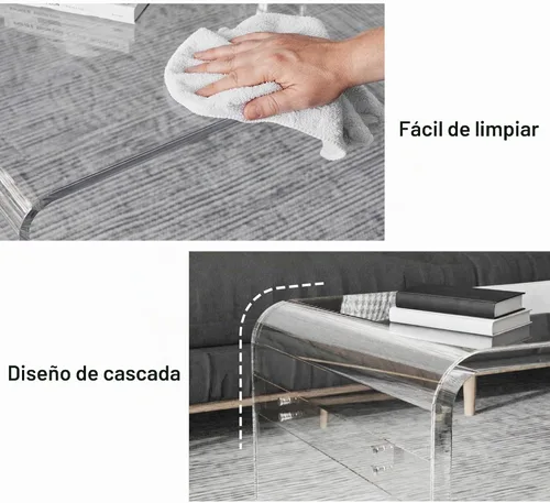 Vista 5 de MESAILUP Mesa de Centro Rectangular de Acrílico Transparente Premium de 32 Pulgadas para Sala de Estar, Mesa Baja de Cascada Transparente