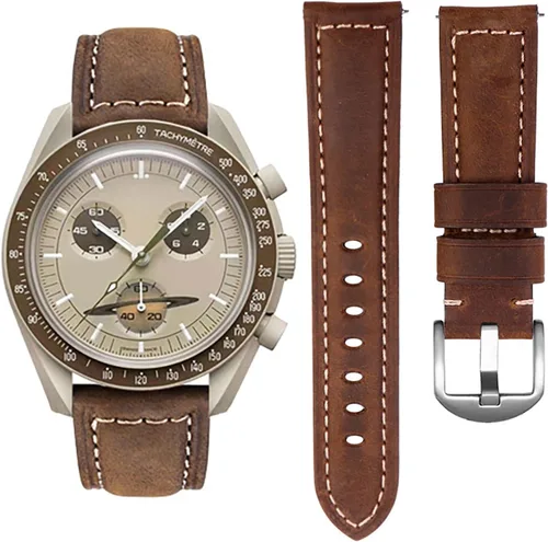 Vista 11 de Correas para reloj Moonswatch, correa de cuero compatible con reloj Omega X Swatch Moonswatch Speedmaster/Rolex/SEIKO Etc de 0.78 pulgadas, correa