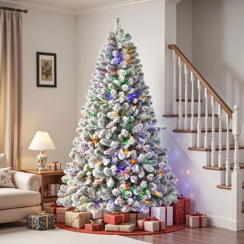 Vista 4 de SHareconn Árbol de Navidad artificial de abeto flocado preiluminado de 4 pies con control remoto 100 Warm White & Multi-Color Lights, Remote &