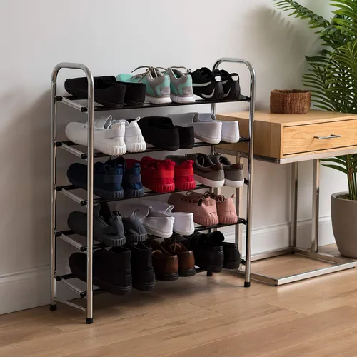 Vista 4 de IRIS USA Zapatero de 5 niveles, hasta 15 pares, organizador de zapatos para armario, entrada, espacio pequeño, estante de almacenamiento de zapatos