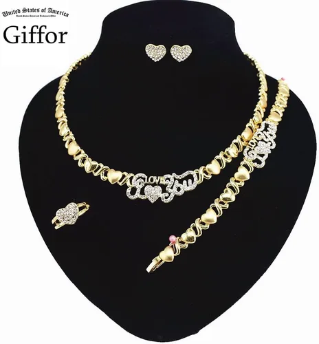 Vista 2 de Giffor Colección de collares de amor rellenos de oro de 14 quilates, juego de joyas para dama de honor, boda, joyería de mujer, aretes, pulseras