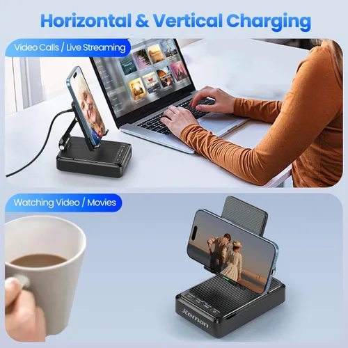 Vista 8 de Jteman Soporte para teléfono celular con altavoz Bluetooth y cargador inalámbrico, soporte de estación de carga de escritorio con altavoz