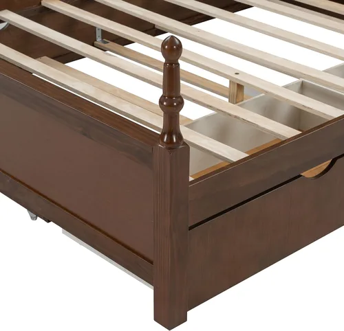 Vista 9 de MERITLINE Cama de plataforma tamaño Queen con cama nido individual XL y 2 cajones de almacenamiento, marco de cama de plataforma de madera maciza