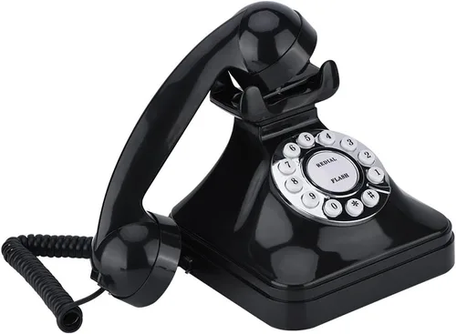 Vista 8 de Teléfono fijo con cable de alambre vintage, teléfono retro de plástico multifunción negro para el hogar/oficina.