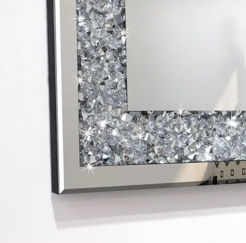 Vista 4 de QMDECOR Espejo de Pared Decorativo Rectangular Brillante para Decoración del Hogar con Decoración de Diamante Crush de Cristal Plateado