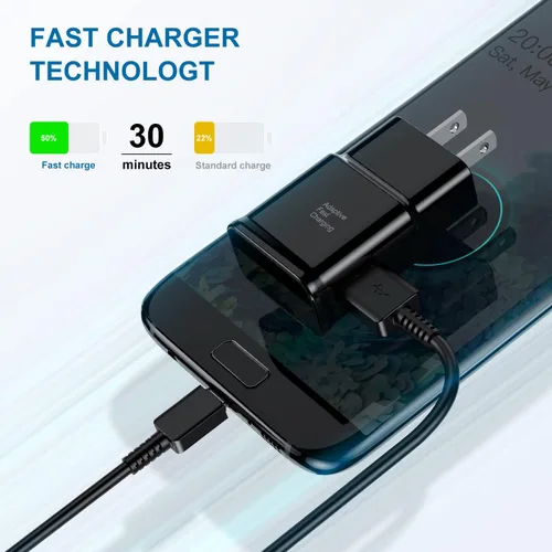 Vista 2 de Cargador tipo C de carga rápida, paquete de 2 bloques de carga USB C Android para teléfono y cable de carga de 3 pies, para Samsung Galaxy S8/S9/S10