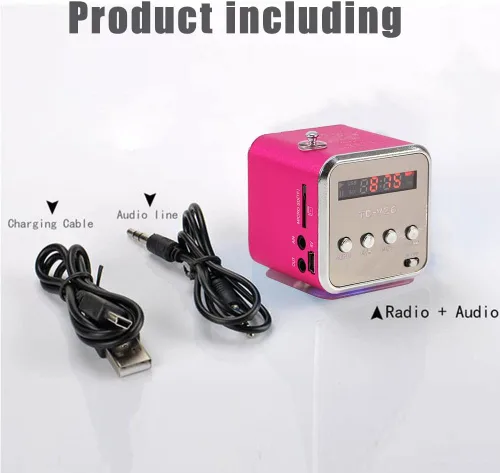 Vista 5 de Eboxer - Mini altavoz portátil con reproductor de música, radio FM, altavoz estéreo, soporte para tarjeta TF y disco U, diseño breve, mini altavoz