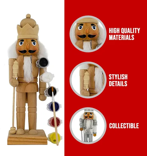 Vista 3 de Cascanueces de Navidad Figura Rey Fun Kit DIY sin pintar con pintura incluido Madera 10 inch Exclusivo