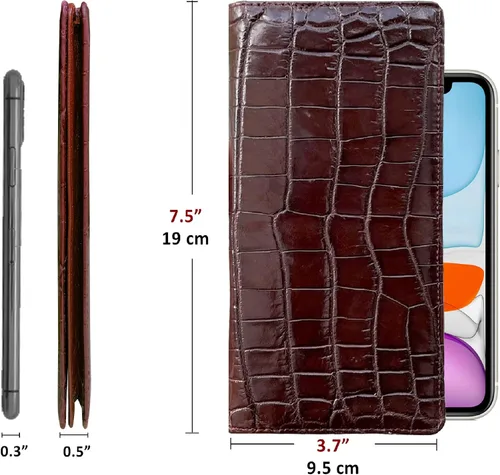 Vista 6 de Cartera hecha a mano de cocodrilo cocodrilo para el vientre de cuero Cartera de cuero genuino con bloqueo RFID hecha por artesanos vietnamitas