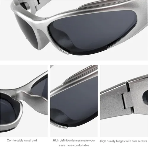 Vista 5 de KENBO Y2K - Gafas de sol futuristas envolventes para hombres y mujeres, ovaladas, modernas, deportivas, grandes