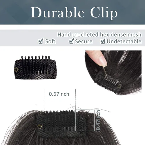 Vista 5 de BARSDAR Flequillo postizo de pelo humano real - Flequillo postizo 100% pelo humano para mujeres - Extensiones de flequillo ondulado castaño rojizo