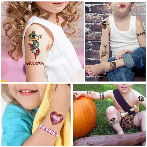 Vista 6 de Yazhiji 36 hojas de tatuajes temporales para niños, niñas, adultos, grandes recuerdos de fiesta y decoraciones