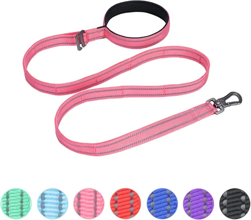 Vista 13 de EXCELLENT ELITE SPANKER Correa de nailon reflectante de doble capa para perro, con asa acolchada, correas de nailon de 5 pies para perros para Negro