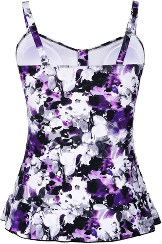 Vista 6 de Hilor - Parte superior del traje de baño tipo tankini retro de los años 50 diseño fruncido y con dobladillo con volantes para mujer