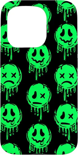 Vista 14 de Melting Happy Face Smile Trippy Sad Face Graffiti Green Case for iPhone 17