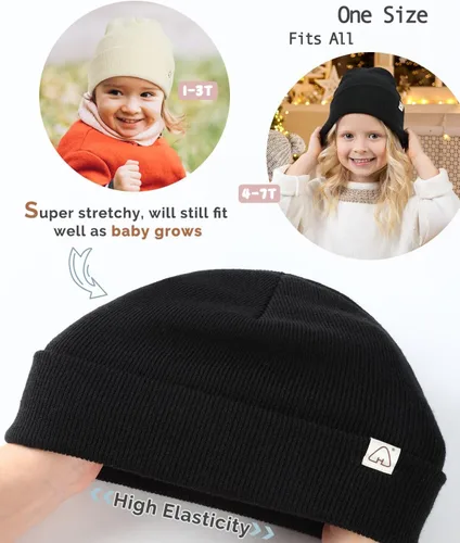 Vista 4 de Hat Hut Gorro de invierno con forro de satén para niños pequeños, gorro de punto con puños y forro de seda
