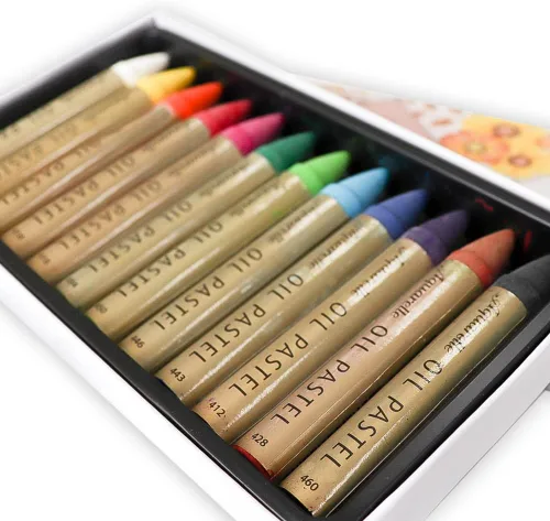 Vista 3 de HA SHI Pasteles al óleo solubles en agua para artistas, 12 colores, palitos de arte de acuarela suaves, suministros de arte premium para artistas