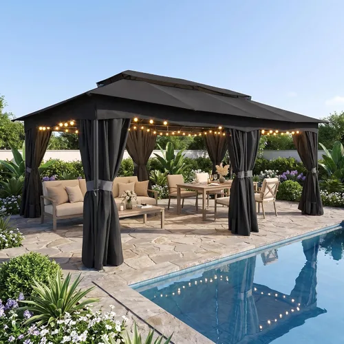 Vista 16 de COBIZI 10x15 Outdoor Patio Gazebo with Privacy Curtains, Khaki Caqui