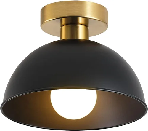 Vista 9 de Lámpara de techo industrial semiempotrada con placa dorada y pantalla azul, lámpara de techo de granja para cocina, isla, comedor, vestíbulo