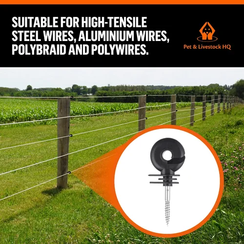 Vista 6 de Aisladores eléctricos para cercas atornilladas postes de madera, adecuados para cable eléctrico de cinta Polytape Polywire