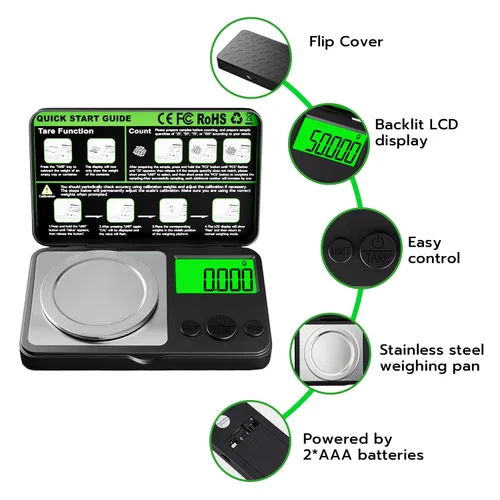 Vista 2 de Wigearss - Báscula digital de miligramo de 1.76 oz x 0.00 oz, mini báscula de precisión con función de peso de tara, peso de calibración y pantalla