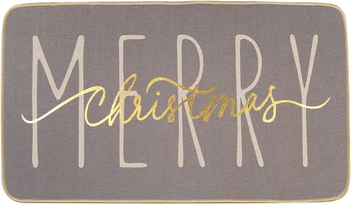 Vista 7 de ONWAY Felpudo Feliz Navidad, Felpudo de Puerta Estacional de Invierno Negro Dorado para Navidad y Fiestas, Alfombra de Piso de Bajo Perfil, Tapete