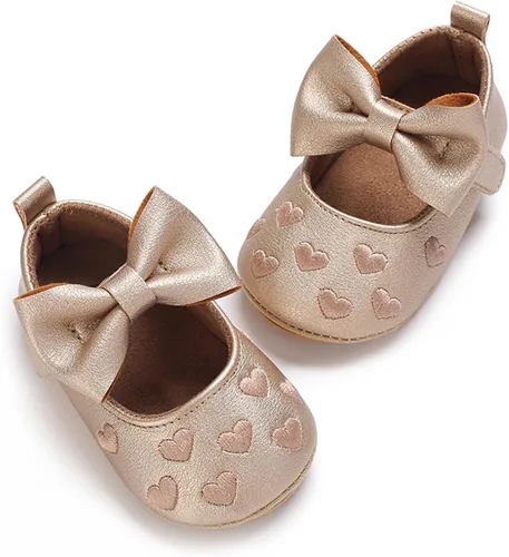 Vista 4 de BEBARFER Zapatos Mary Jane para bebés y niñas, planos con nudo de lazo, suela antideslizante para niños pequeños