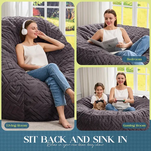 Vista 5 de Hobestluk Sillas Puf para Adultos, Silla Puf con Relleno, Sillas Puf Grandes con Funda Esponjosa en Relieve, Sillas Puf Gigantes para Adultos