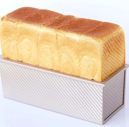 Vista 7 de CANDeal Molde para pan Pullman corrugado dorado con tapa, molde para tostadas comerciales antiadherentes para hornear, juego de latas de acero al