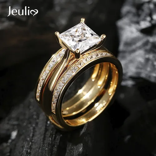 Vista 5 de Jeulia Anillo de compromiso con circonita cúbica grabada de 4.37 quilates para mujer, anillo de compromiso de plata de ley solitario de circonita