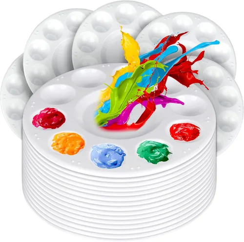 Vista 11 de FANDAMEI Paleta de Pintura, Bandejas de Pintura para Niños, Paletas de Pintura con 10 Cavidades para Adultos y Niños, Paletas Redondas de Pintura