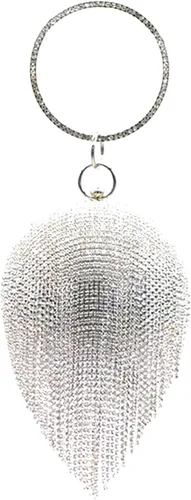 Vista 7 de Bolso de mano redondo de cristal para mujer, con borla, para fiesta de boda Oro