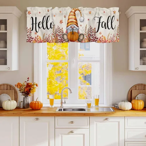 Vista 136 de Cenefa de cortina con lazo rojo de Navidad para ventanas, sala de estar, cocina, baño, granja, bolas de Navidad de acuarela con diseño de bayas