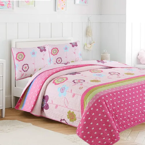 Vista 10 de Cozy Line Home Fashions Juego de colcha reversible de microfibra rosa para niñas (mariposas, tamaño individual, 2 piezas)