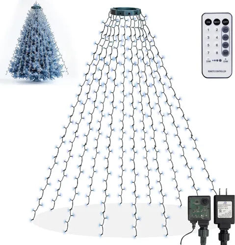 Vista 11 de Dazzle Bright - Luces de árbol de Navidad, 448 luces LED en cascada con control remoto y 8 modos de iluminación, 2.5 m X 16 líneas de luces