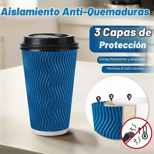 Vista 4 de Tazas de café de papel desechables aisladas de 16 onzas con tapas Azul marino