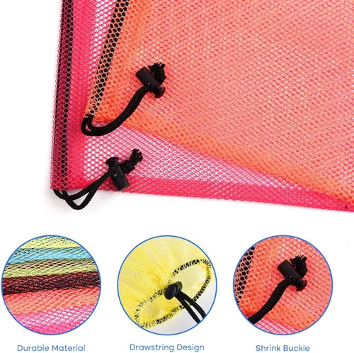 Vista 3 de PLULON 12 bolsas de malla con cordón de malla para lavandería, bolsa de nailon con cordón de 13 x 15.5 pulgadas para piscina, playa, bolas