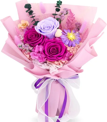 Vista 9 de Flores preservadas para entrega, ramo de flores naranjas frescas con caja de regalo, regalos de rosas eternas para mujeres, mamá, esposa en Navidad