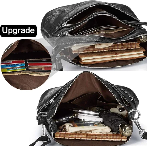 Vista 5 de Lecxci Carteras de cuero genuino con cremallera y bolsos de hombro para mujer
