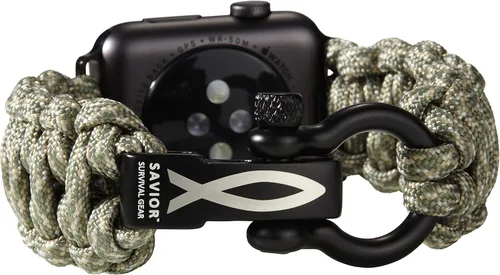 Vista 21 de Savior Survival Gear - Correa de repuesto para Apple Watch de 1.65”/42 mm, hecha de 550 cuerda de paracaídas con grillete ajustable de acero Negro