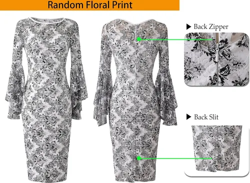 Vista 5 de VFSHOW - vestido elegante y entallado con mangas acampanadas para mujer, vestido de tubo para cócteles y fiestas