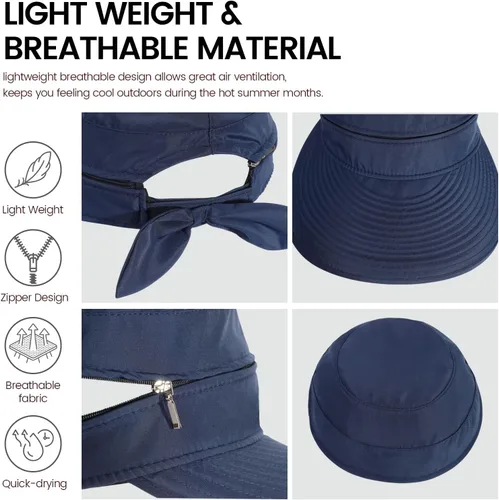 Vista 5 de Simplicity - Sombrero con protección solar UV UPF 50 para mujer, convertible en visera para playa
