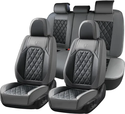 Vista 32 de Coverado Fundas de Asientos Delanteros, Funda de Asiento de Cuero Sintético de Lujo Impermeable, Protector de Asiento de Coche Beige, Funda