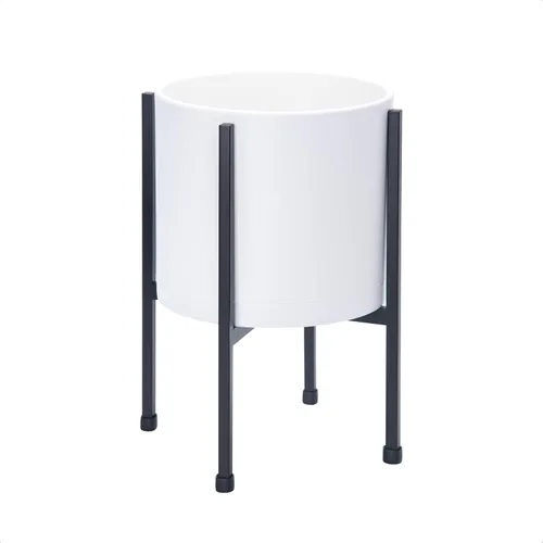 Vista 12 de D'vine Dev Maceta negra de 8 pulgadas con soporte, moderna maceta cilíndrica de plástico con soporte de metal resistente para plantas