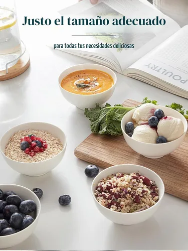 Vista 4 de DOWAN Juego de 4 cuencos pequeños de cerámica de 8.5 onzas, cuencos blancos para postres, salsas, guarniciones, helado, fruta, arroz, aptos
