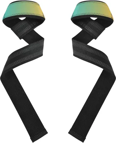 Vista 2 de Turquoise Yellow Gradient Weightlifting Wrist Wraps 26" Anti Slip Heavy Duty Wrist Workout Straps for Workout, Gym, Powerlifting, Bodybuilding