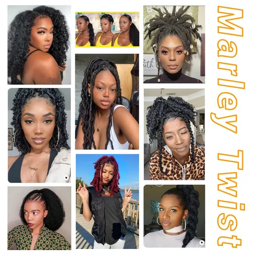 Vista 7 de Cabello para Trenzas Marley Twist de 10 pulgadas Negro 3 Paquetes Cabello Afro Twist Elástico Preseparado para Locs Suaves Cabello Spring Twist