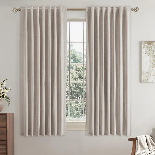 Vista 20 de EMEMA - Cortinas opacas de lino color beige, 72 pulgadas de largo, 2 paneles para dormitorio o sala de estar, con aislamiento térmico, 100%